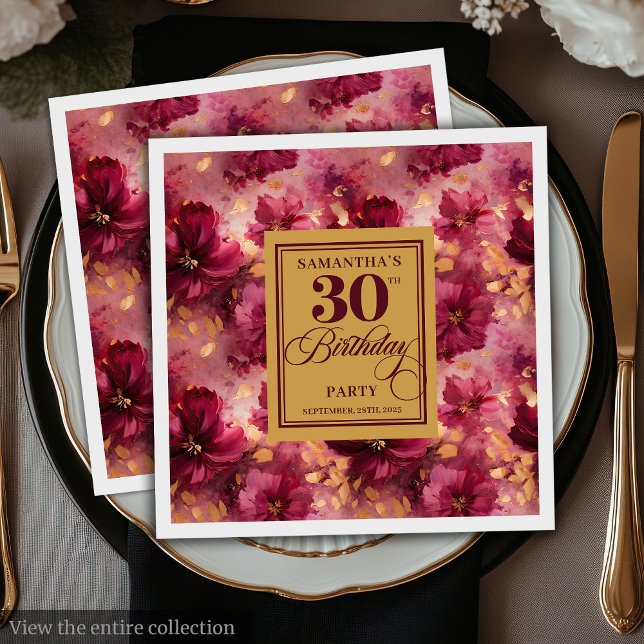 Chic Burgundy Blush Gold 30th Birthday Table Napkin (Chic Burgundy Blush Gold 30th Birthday Table Napkins)