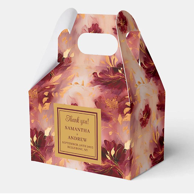 Chic Burgundy Blush Gold Boho Wedding Favour Box (Chic Burgundy Blush Gold Boho Wedding Favor Box)