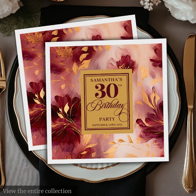 Chic Burgundy Blush Gold Watercolor 30th Napkins (Chic Burgundy Blush Gold Watercolor 30th Napkins)
