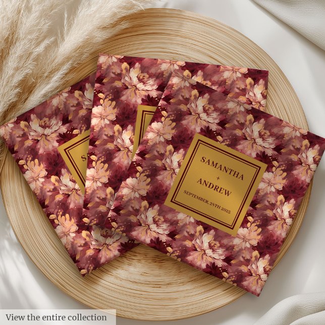 Chic Burgundy Blush Gold Wedding Cloth Napkins (Chic Burgundy Blush Gold Wedding Cloth Napkins)