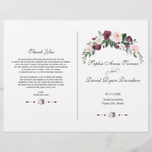 Chic Burgundy Blush Ivory Floral Wedding Program