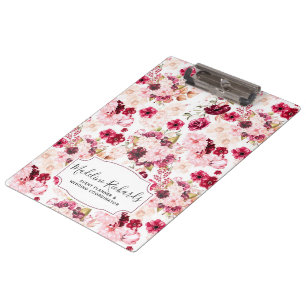 Chic Burgundy & Blush Pink Watercolor Floral Clipboard