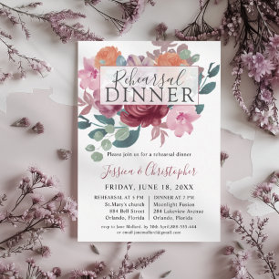 Chic Burgundy & Blush Wedding Rehearsal Dinner  Invitation