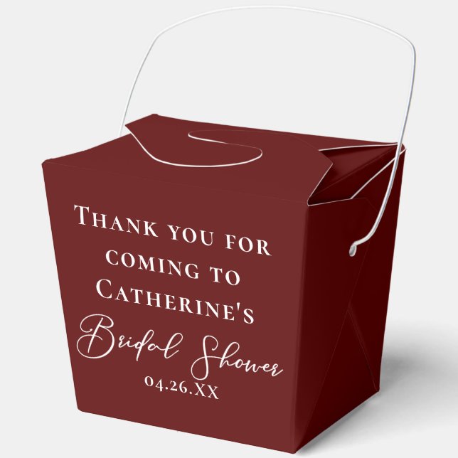 Chic Burgundy Bridal Shower Customized Fortune Favour Box (Front)