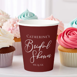 Chic Burgundy Bridal Shower Personalised Paper Cups