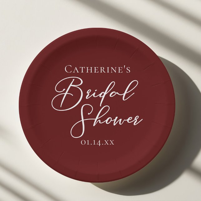 Chic Burgundy Bridal Shower Personalised Paper Plate (Creator Uploaded)