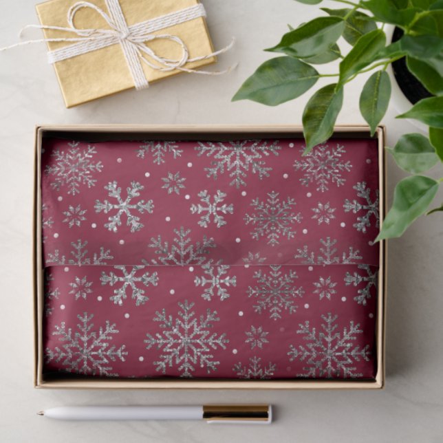 Chic Burgundy Christmas w/ Elegant Snowflakes Tissue Paper (Gift)