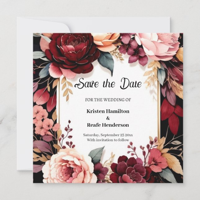Chic Burgundy Classic Save The Date (Front)