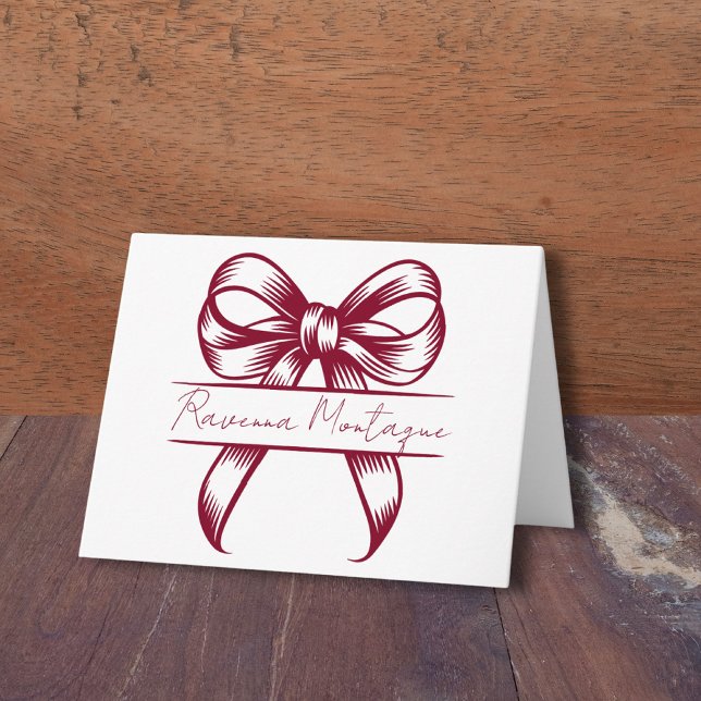 Chic Burgundy Decorative Bow Elegant Name Wedding Note Card (Creator Uploaded)