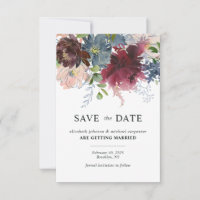 Chic Burgundy Dusty Blue Floral Watercolor Wedding