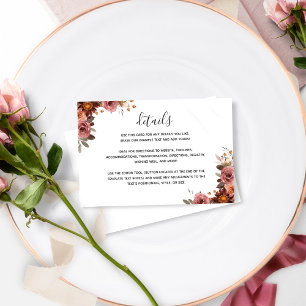 Chic Burgundy, Dusty Rose Floral Wedding Details Enclosure Card
