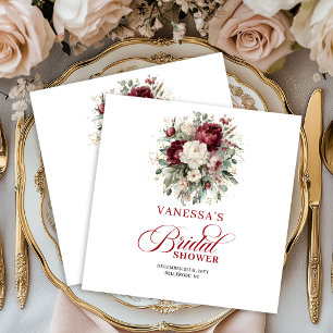 Chic Burgundy Floral Gold Bridal Shower Napkins