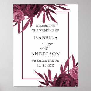 Chic Burgundy Floral Wedding Welcome Sign