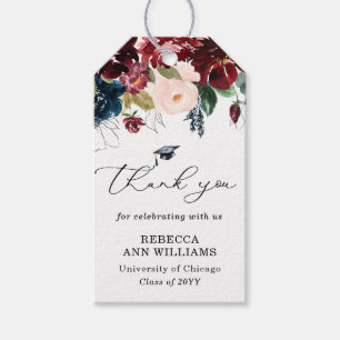 Chic Burgundy Florals Script Thank You Graduation Gift Tags