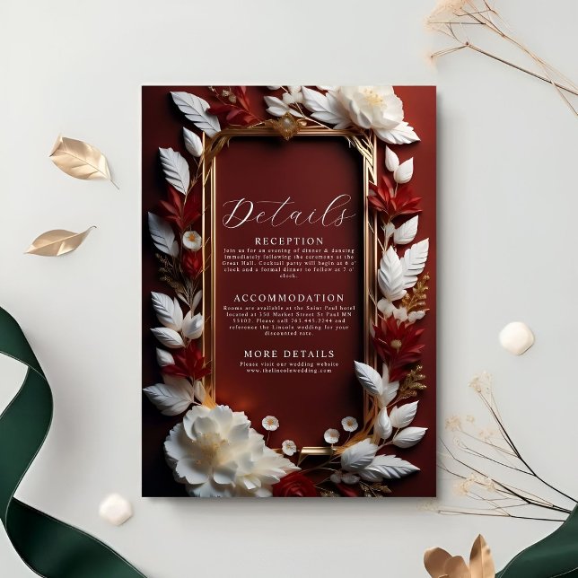 Chic Burgundy Florals with Golden Frame Details Enclosure Card (Creator Uploaded)