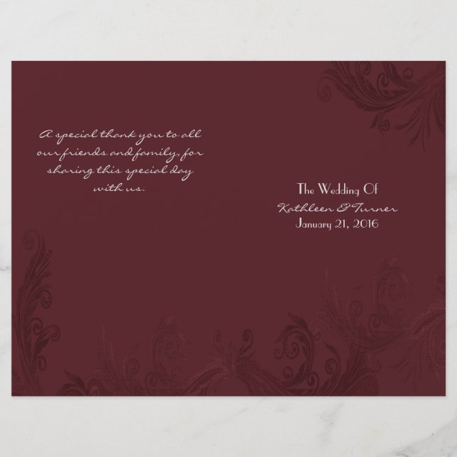 Chic Burgundy Flourish Wedding Program (Front)