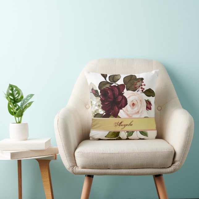 Chic Burgundy Flowers Cushion (Chair)