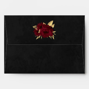 chic burgundy flowers gold leaves botanical envelope