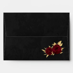 chic burgundy flowers gold leaves botanical envelope
