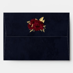 chic burgundy flowers gold leaves botanical navy envelope