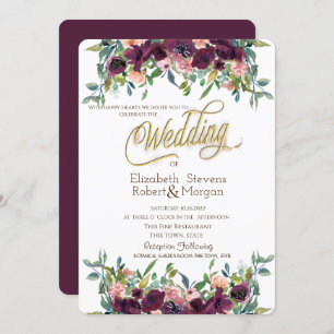 Chic Burgundy Flowers Wedding Invitation
