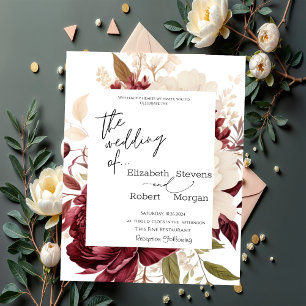 Chic Burgundy Flowers Wedding Invitation