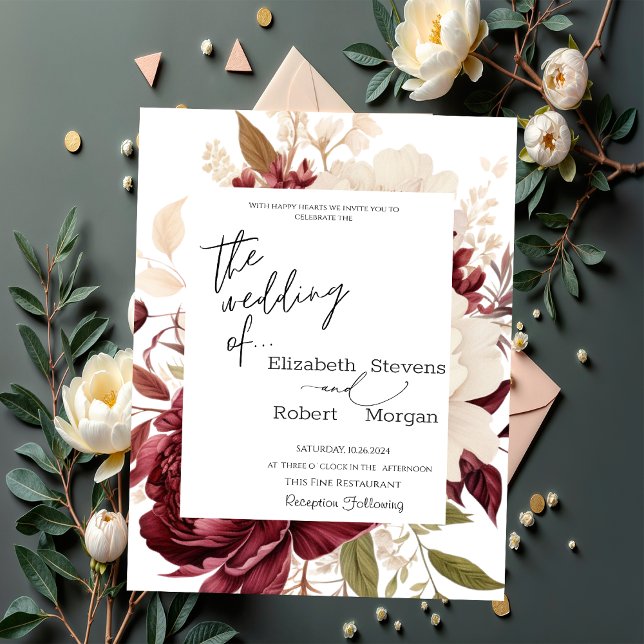 Chic Burgundy Flowers Wedding Invitation (Creator Uploaded)