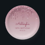 Chic Burgundy Glitter Drip 18th Birthday Party Paper Plate<br><div class="desc">These chic,  elegant 18th birthday party paper plates feature a sparkly burgundy red faux glitter drip border and burgundy ombre background. Personalise them with the guest of honour's name in burgundy handwriting script,  with her birthday and date below in sans serif font.</div>