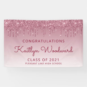 Chic Burgundy Glitter Drip Graduation Banner