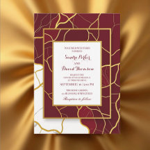Chic Burgundy Gold Agate Marble Modern Wedding 