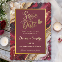 Chic Burgundy Gold Agate Marble Modern Wedding