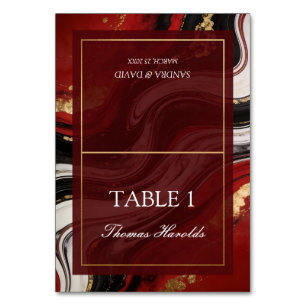 Chic Burgundy Gold Agate Marble Modern Wedding Table Number