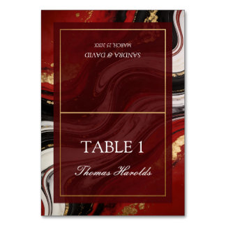 Chic Burgundy Gold Agate Marble Modern Wedding Table Number