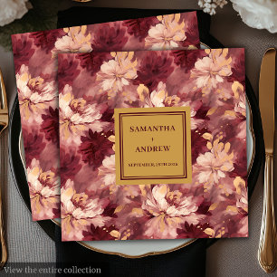 Chic Burgundy Gold Blush Wedding Paper Napkins
