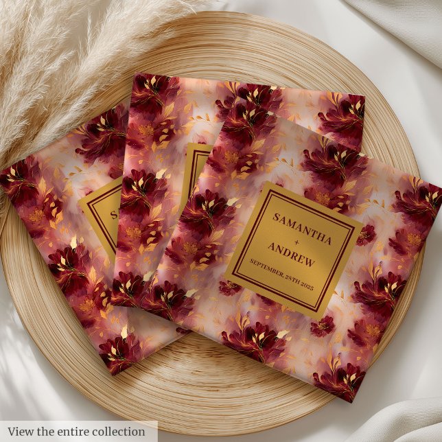 Chic Burgundy Gold Boho Wedding Cloth Napkins (Chic Burgundy Gold Boho Wedding Cloth Napkins)
