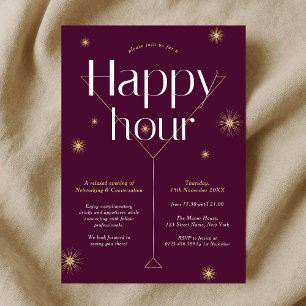 Chic Burgundy & Gold Company Networking Happy Hour Invitation