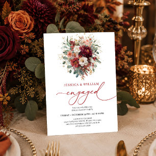 Chic Burgundy Gold Floral Fall engagement invitES
