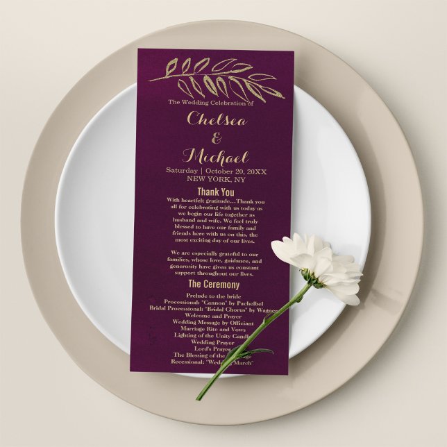 Chic burgundy gold glitter leaves Program Programme (Chic burgundy gold glitter leaves Program )