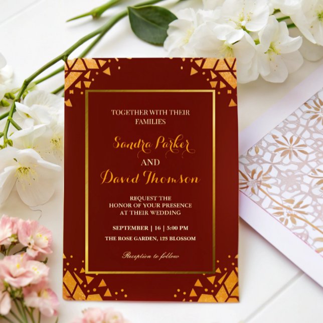 Chic Burgundy Gold glitter Modern Trendy Wedding  Invitation (Creator Uploaded)