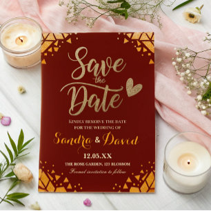 Chic Burgundy Gold glitter Modern Trendy Wedding Save The Date