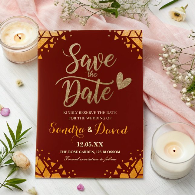 Chic Burgundy Gold glitter Modern Trendy Wedding  Save The Date (Creator Uploaded)