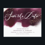 Chic Burgundy Gold Glitter Wedding Save the Date Announcement Postcard<br><div class="desc">Elegant and chic wedding save the date template card featuring watercolor ombre maroon with faux gold glitter. The hand lettered script on top says "save the date" in white font. Customise this product by adding the wedding info on the front and back.</div>