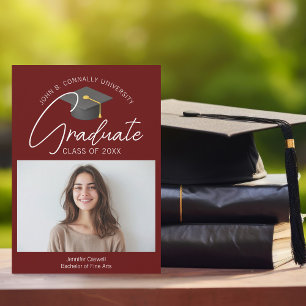 Chic Burgundy Graduate Photo 2026 Graduation Announcement