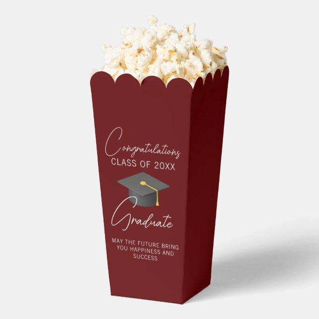 Chic Burgundy Graduation Party Popcorn Favour Box (Popped)
