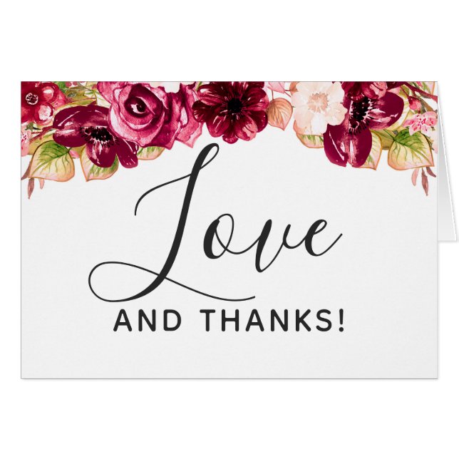Chic Burgundy Green & Blush Pink Thank You Photo (Front Horizontal)