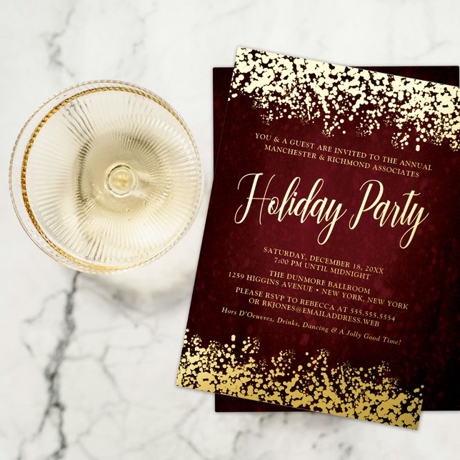 Chic Burgundy Holiday Party Foil Invitation (Creator Uploaded)