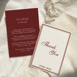 Chic Burgundy Ivory Old Money Fancy Wedding Thank You Card