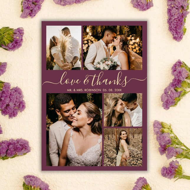 Chic Burgundy Love and Thanks Wedding Thank You Postcard (Creator Uploaded)