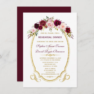 Chic Burgundy Marsala Floral Fall Rehearsal Dinner Invitation