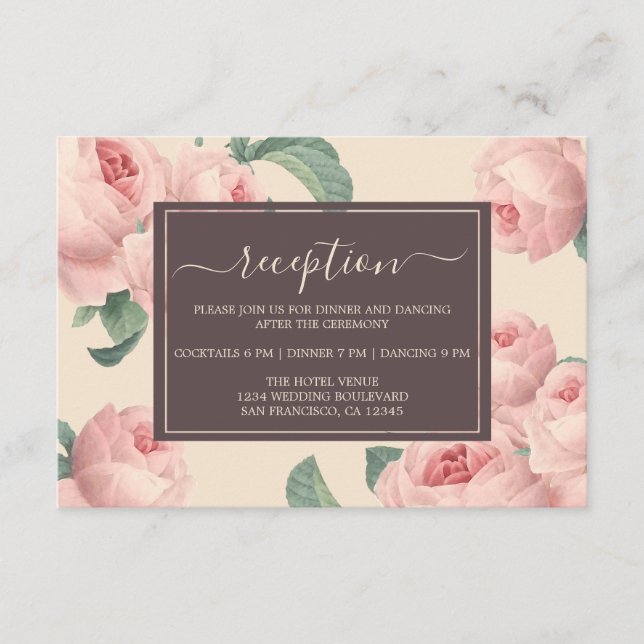 Chic Burgundy Off-white Pink Rose Floral Wedding Enclosure Card (Front)